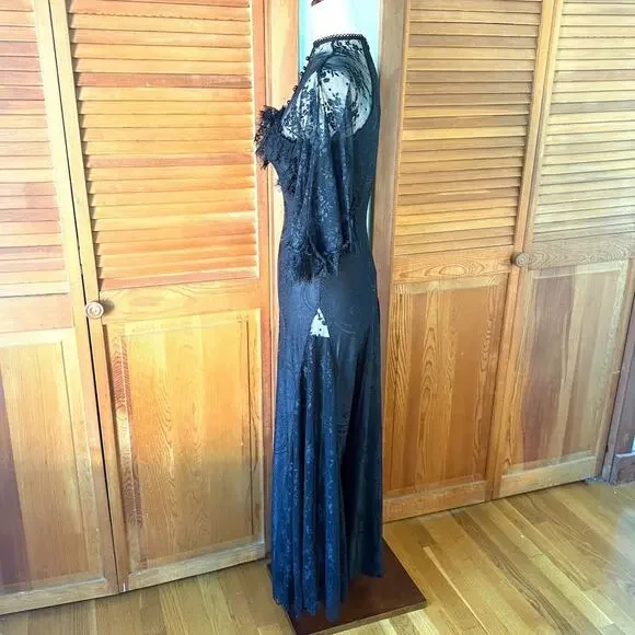 Devil Fashion Gothic Victorian 1930s 'Birds of a Feather' Lace Maxi Gown Dress - Picture 6 of 16